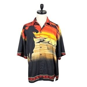 Oscar Misa Mens XL Short Sleeve Button Down Shirt Horse Sunset‎ Desert Graphic